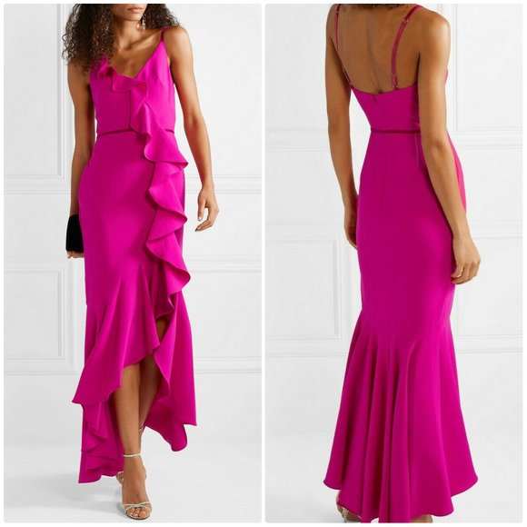 Marchesa Dresses & Skirts - MARCHESA NOTTE fuchsia ruffled velvet trim crepe gown